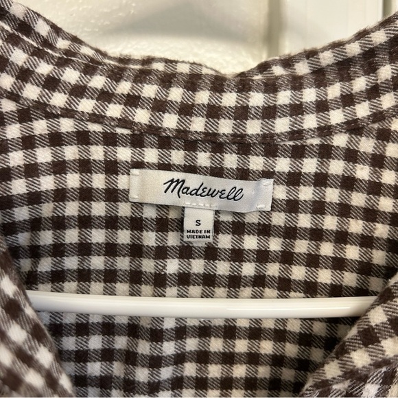 Madewell Flannel Tie Front Shirt Brown Gingham Check Button Down Shirt Small - Picture 4 of 10